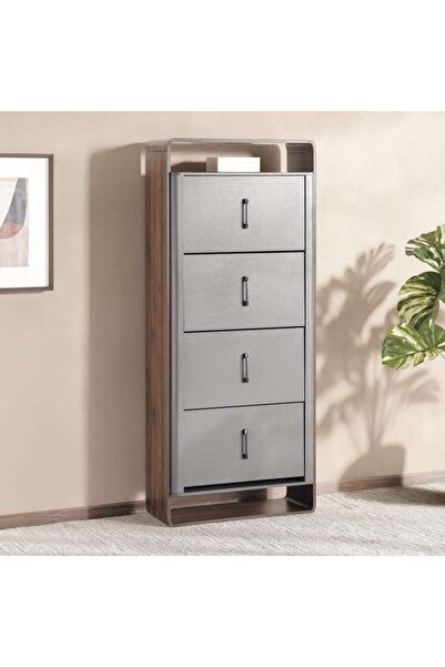 PAN HOME TINASH SHOE RACK 24 PAIRS WITH 4 DOOR - GREY & WALNUT