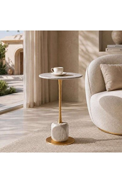 PAN HOME LAVONIA ACCENT TABLE MARBLE - DARK GREY & GOLD