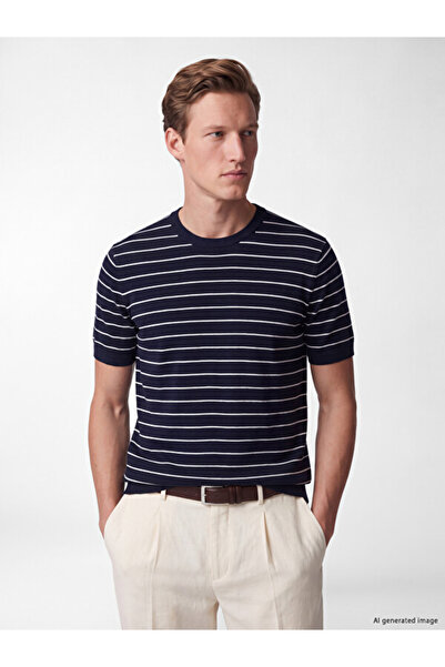 LC Waikiki Zero Roba Collar Striped Men's Knitwear T-Shirt for Style Enthusia...