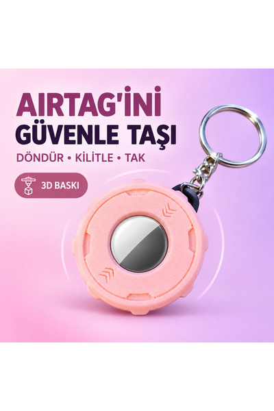 AirTag Uyumlu Döndürmeli Kilitli 3D Baskı Koruyucu Anahtarlık