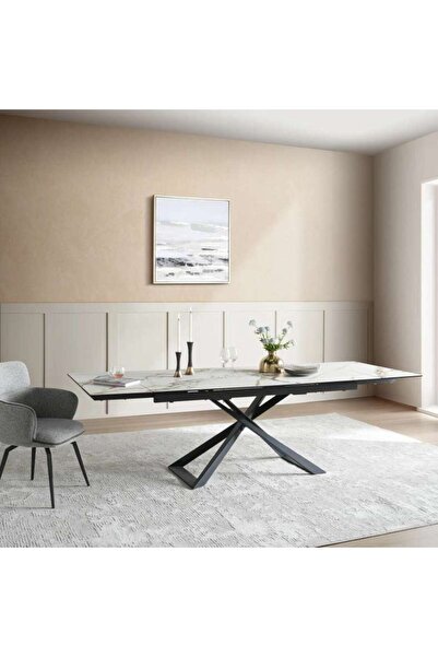 PAN HOME WESLEY 8 SEATER DINING TABLE EXTENDABLE UPTO 180/260 CM CERAMIC - BE...