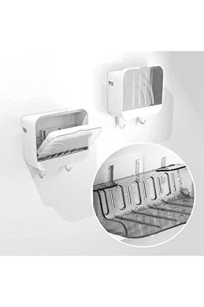 GENERAL ALMEKAQUZ Wall Mounted Soap Holder with Lid and 2 Hooks White