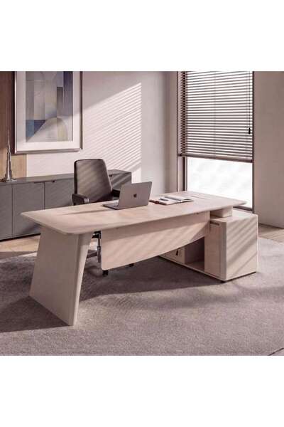 PAN HOME GEKKO OFFICE DESK RIGHT SIDE RETURN 240CM - WHITE OAK & LIGHT GREY