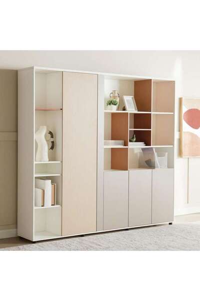 PAN HOME SHANIL OFFICE CABINET MELAMINE MEDIUM - BEIGE & WHITE