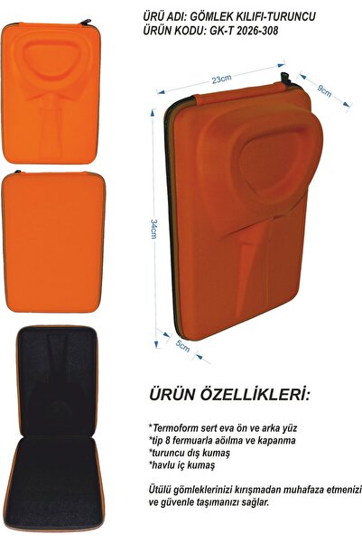 Termoform EVA Gömlek ve Kıyafet Taşıma Çantası – Seyahat Organizeri - Turuncu