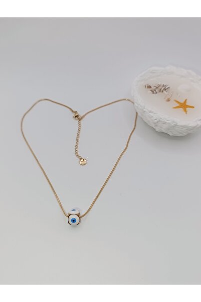 Generic Brand Cube Model with Evil Eye Beads, Gold Steel Necklace