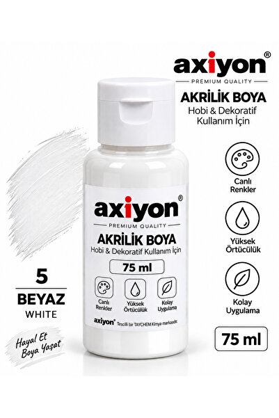 axiyon art Akrilik Boya 75 ml Beyaz – Su Bazlı Hobi ve Dekoratif Boya