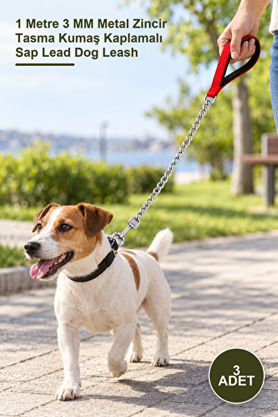Yenilig 3 Pieces Dog Walking Chain – 1 Meter 3 mm Metal Chain Leash Fabric Co...