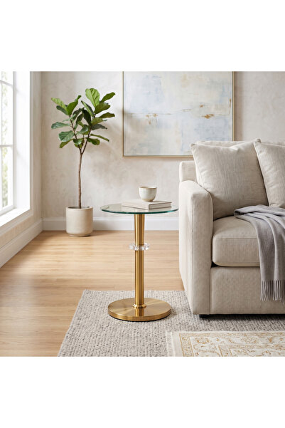 Ebticar Modern Round Tempered Glass Top Side Table- Gold