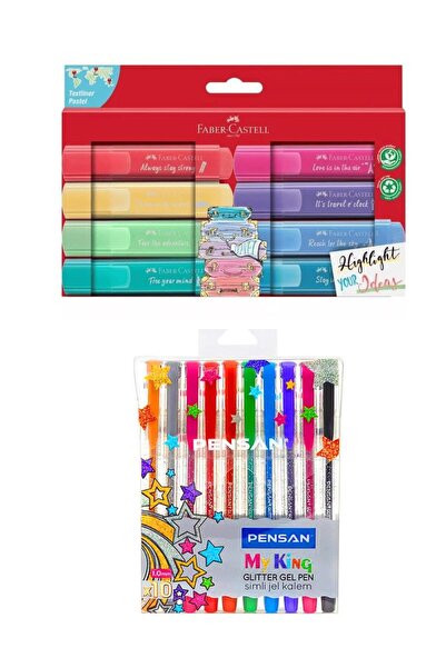 Faber Castell Bullet Journal ve Not Tutma Seti 8'li Pastel Fosforlu Kalem ve Pensan Myking 10'lu Sim