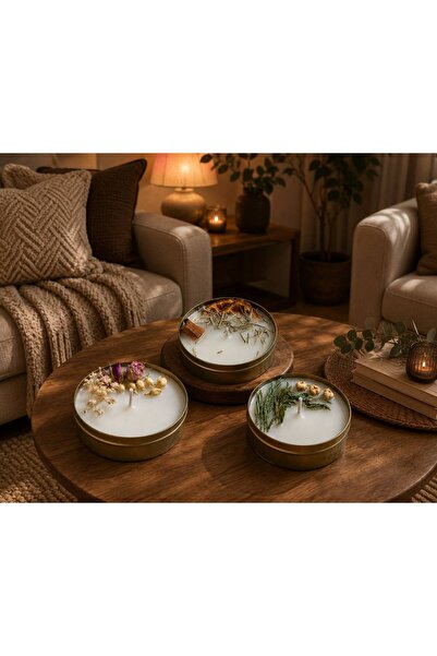 Niyet Temalı 3’lü El Yapımı Aromatik Mum Seti Nazar, Bereket & Huzur Gold Teneke Hediyelik Mum