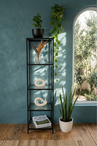 DZGN HOME Sdney 40 cm Kitaplık Dekoratif Aksesuar Rafı Mutfak Rafı Şeffaf cam