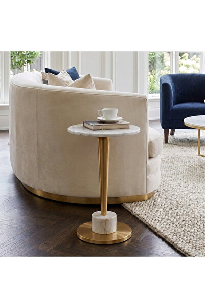 Ebticar Modern Round Marble-Top Side Table -Gold