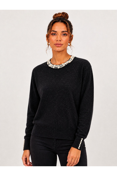 Okçu Triko Women's Crew Neck Pearl Detailed Knitwear Sweater 27K12314-99