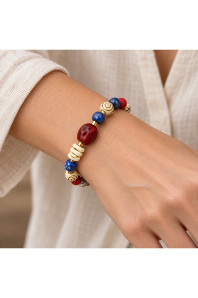 HER ŞEY NOTA www.herseynota.com Navy Blue Red Cream Beaded Bracelet – Colorfu...