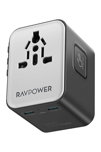 RavPower 25W Multi-Port Travel Adapter with 2 Type-C Ports and 1 USB Port - B...