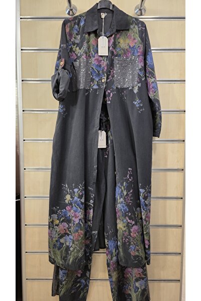 Park Moda İtalyan Kadife Elbise Ve Pantolon Takım İnce Fitilli Desenli