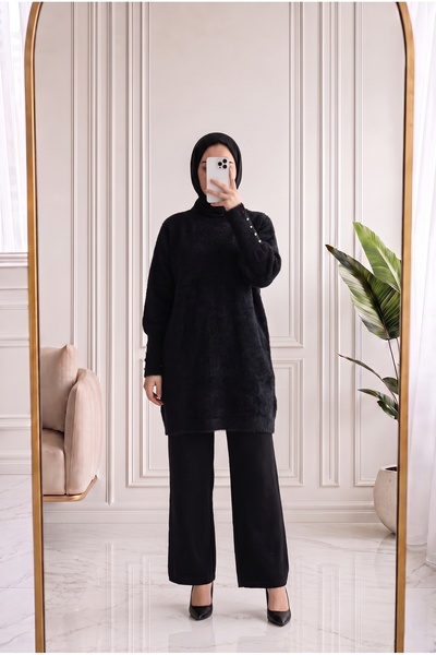 MİHRA STORE Lorin Long Knitwear Tunic with Gold Buttons on the Sleeves-Kr6015...