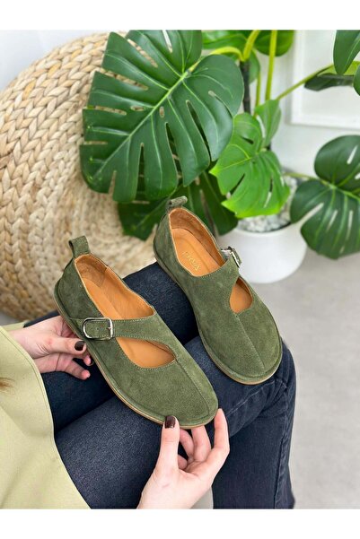 ERVANIN BUTİĞİ Green Genuine Leather (Alevo) Low-Cut Cut-Out Women's Shoes wi...