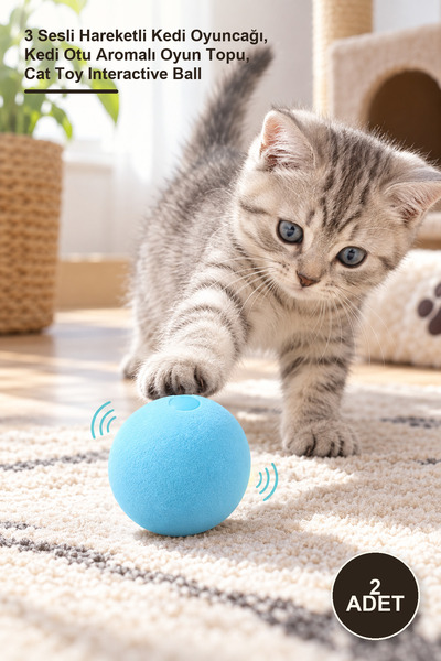 Yenilig 2 Pieces of Cat Grass Interactive Sound Ball – 3-Sound Moving Cat Toy...