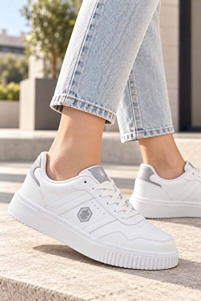 lumberjack Kadın Beyaz Günlük Spor Ayakkabı Bağcıklı Kalın Taban Sneaker