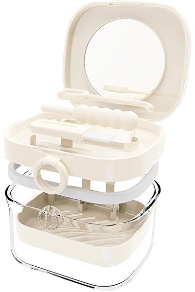 Tazweeq Retainer Case, Multi Layer Denture Cleaning Bath Box with Mirror, No-...