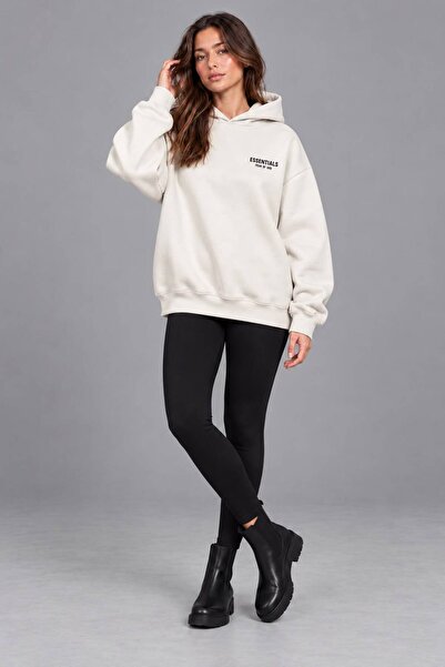 Unisex Oversize Pikeli Double Face Kapüşonlu Sweatshirt