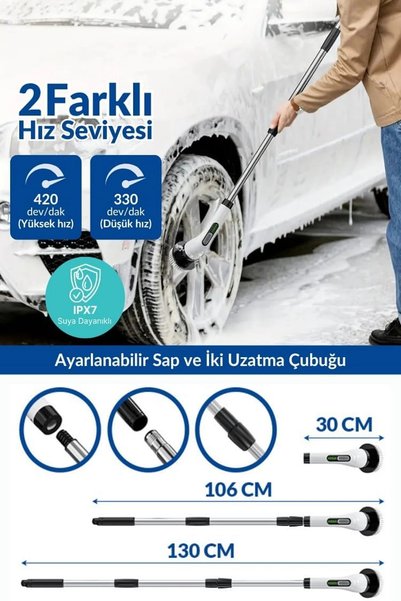 Tilbe Home 9 Başlıklı Şarjlı Temizlik Fırçası, Kablosuz Banyo, Mutfak, Fayans, Derz ve Araç Temizleme Seti