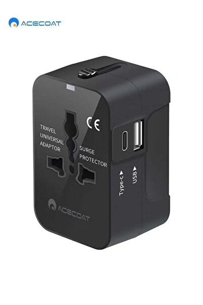 ACECOAT Universal Travel Adapter Worldwide Plug Adaptor with USB-C, Internati...