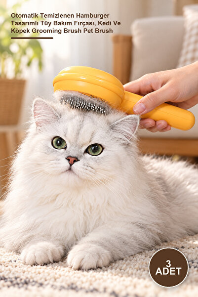 Yenilig 3 Pieces Pet Comb – Automatic Cleaning Hamburger Design Hair Grooming...