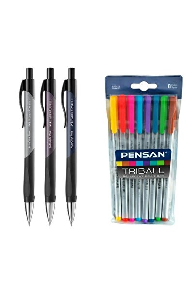 Faber Castell Okul ve Sınav Yazım Seti Versatil Kalem Autoclick Plus 0.7mm 3 Adet + Triball 8 Adet R