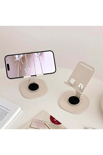Bamboo Portable Metal Mobile Stand, Adjustable Phone Stand, 360-Degree Univer...