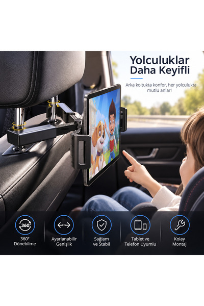 Koltuk Arkası Telefon & Tablet Tutucu + 360° Numaratörlü Telefon Tutucu 2’li Set