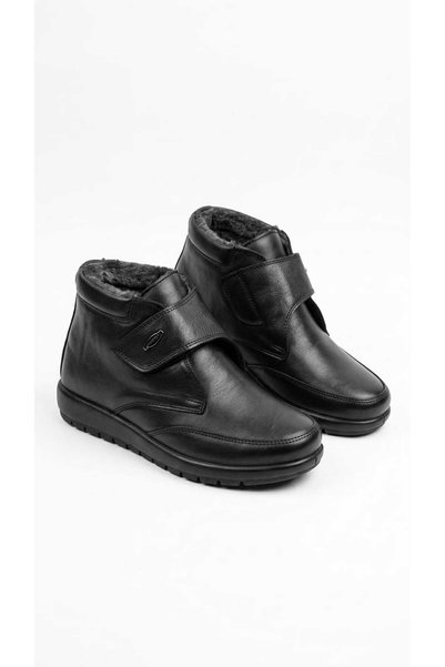 Shubuu Leather Black Mother Boots with Fur Inside Women's Velcro Boots Shoes 767
