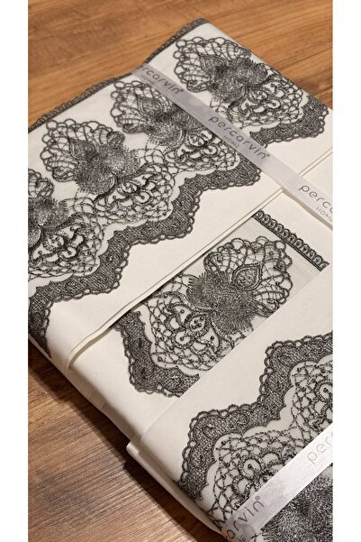 PERCARVİN HOME COLLECTİON Şık Dokuma Güpürlü Koyu Renk 3 Parça Çift Kişilik N...