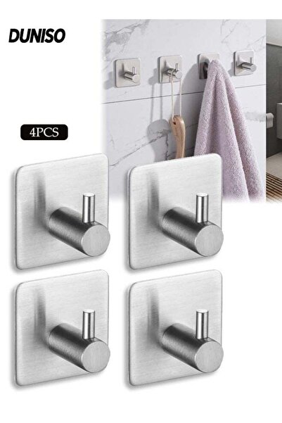 DUNISO 4-Pieces Self Adhesive Hooks for Hanging,Waterproof 304 Stainless Stee...