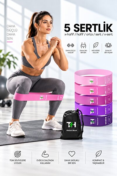 Thundara 5 Farklı Direnç Çantalı Latex Pilates Aerobik Egzersiz Squat Lastiği...