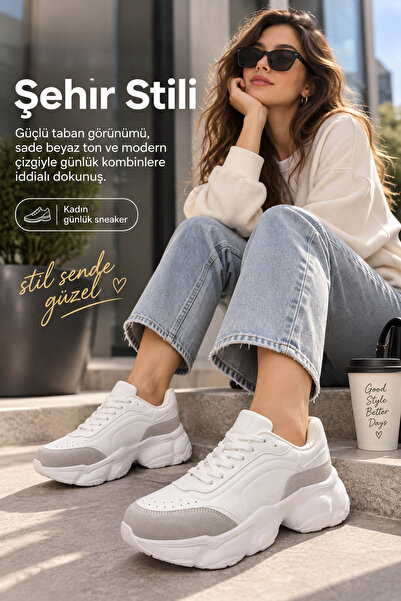 Miss Kiss Kadın Kalın Taban Günlük Spor Ayakkabı Modern Bağcıklı Casual Sneaker