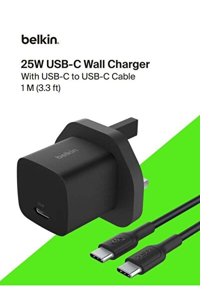 Belkin شاحن هاتف مزود بمقبس USB-C بقدرة 25 واط وكابل USB-C بقدرة 60 واط (طوله...