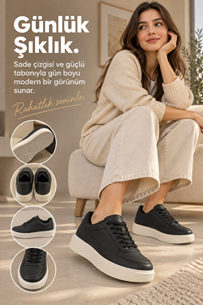 Miss Kiss Kadın Kalın Taban Günlük Spor Ayakkabı Modern Bağcıklı Casual Sneaker