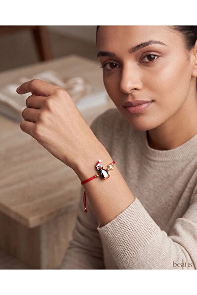 Beatis Red String Glass Penguin Figured Adjustable Christmas Bracelet with St...