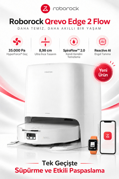 Roborock Edge Flow Akıllı Robot Süpürge 35.000 Pa HyperForce Güç, SpiraFlow 2...