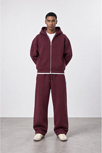 Respire Men's Basic Panda Oversize Zip Claret Red