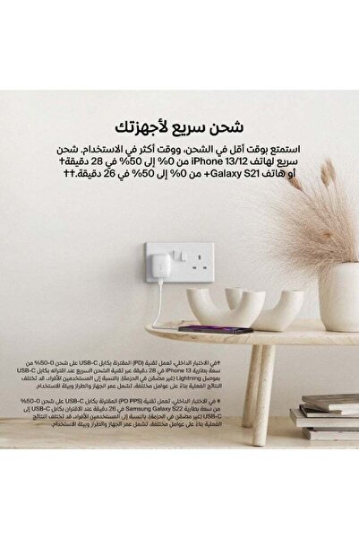 Belkin شاحن حائط مدمج بقوة 20 واط من نوع USB-C معتمد بتقنية USB C PD 3.1 PPS ...