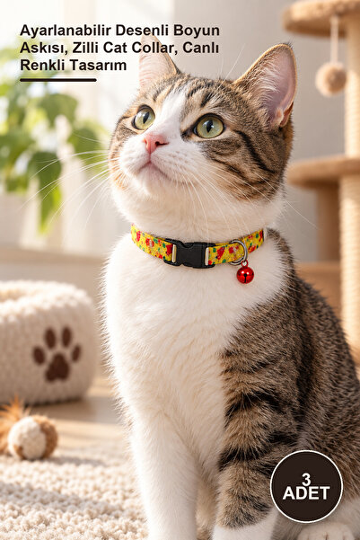 Yenilig 3 Pieces of Patterned Cat Collars with Bells – Adjustable Patterned N...