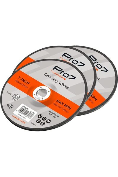 Lawazim Pro7 Grinding Disc for Metal - 3 Pack 7inch (180x6mm) - 7/8" Arbor Ab...