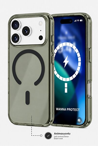 WANNA PROTECT iPhone 17 Pro (IC) ANİMASYONLU MagSafe Destekli Şeffaf Sert Mik...