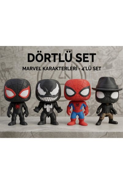Yeşil Beyaz Tasarım Spider-Man Miles Morales Venom Noir Dörtlü Figür Seti – 1...
