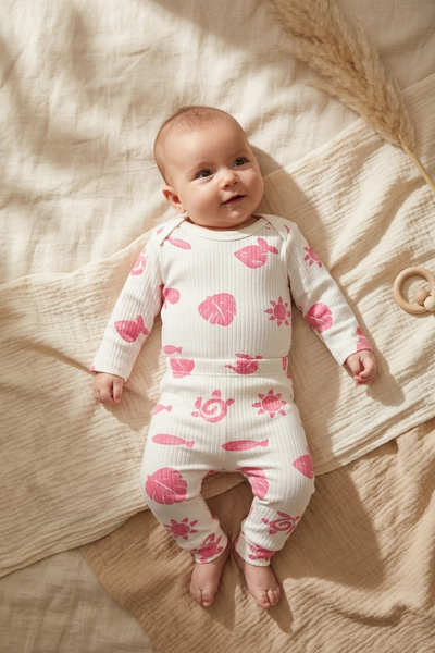 Babydonat طقم قميص قطني بأكمام طويلة وسروال سفلي للفتيات الصغيرات - طقم من قط...