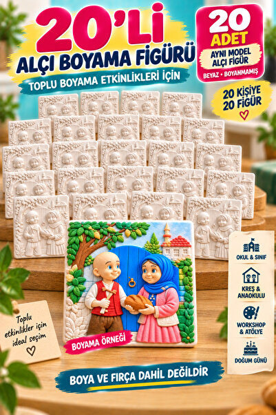 DEVBOX 20 Adet Alçı Figür Boyama Seti – Beyaz Boyanabilir Kabartmalı Alçı Fig...